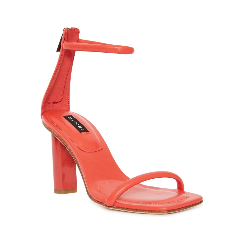 Natori Glow‎ Ankle Strap Heeled Sandal Coral Leather Size 8 Cocktail Event Glam